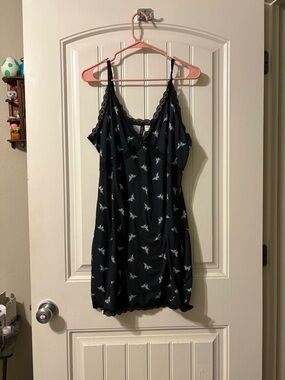 H&M Black Lace-Trim Mini Slip Dress with White Motif